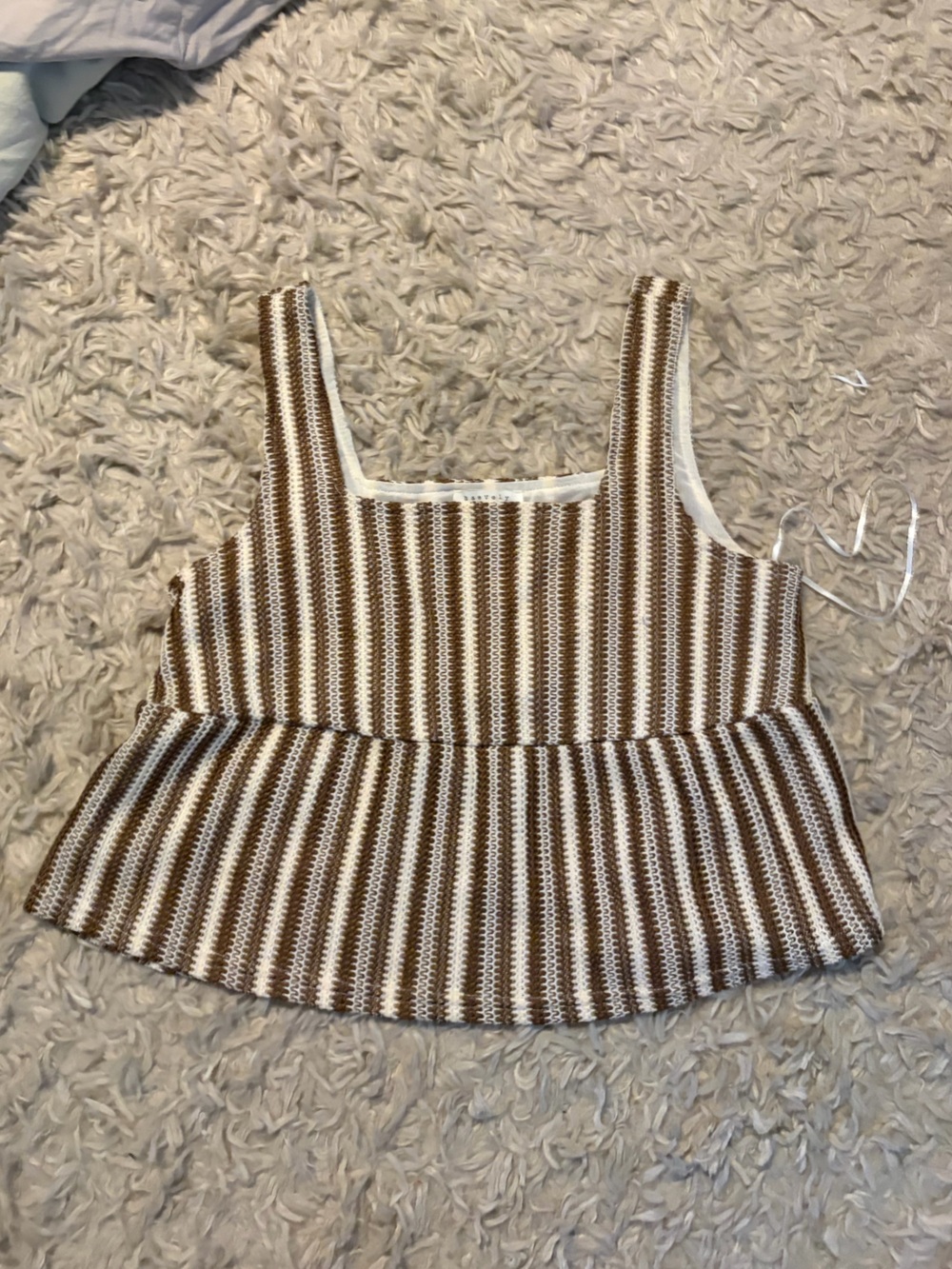 Brown and White Striped Knit babydoll Tank Top